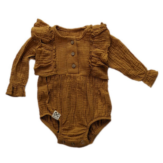 Oversizes Romper mit Rüschen - Ocker